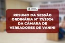 RESUMO DA SESSÃO ORDINÁRIA DE 14 DE OUTUBRO DE 2024