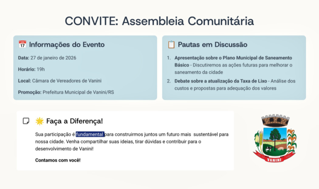 Comunidade é convidada para assembleia sobre saneamento básico e taxa de lixo nesta terça-feira no Plenário da Câmara
